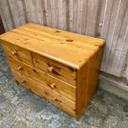 4-Drawer Chest in Solid Pine — Scandinavian / Chalet Style 1980