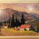 Mountain landscape painting and farm, old painting