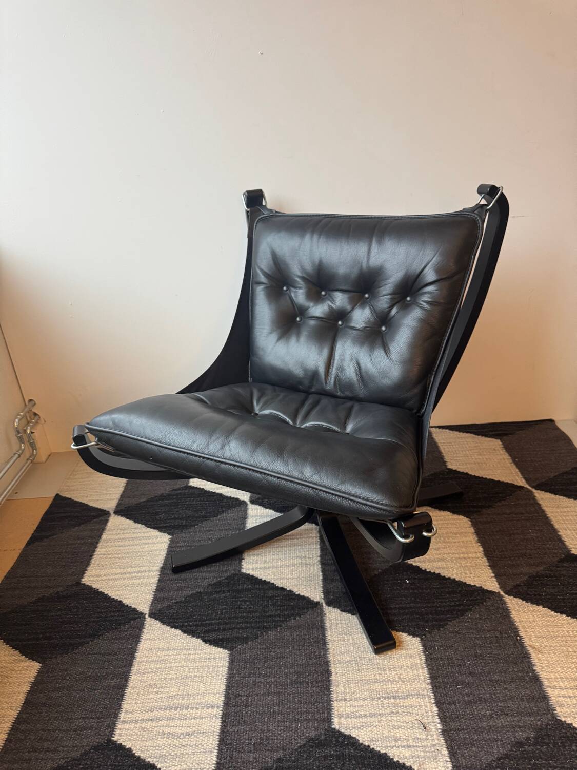 "Lounge chair 'Falcon' in black leather by Sigurd Ressel, Norway"