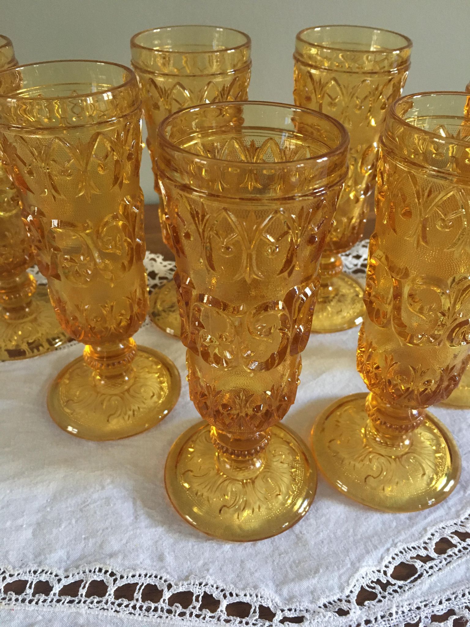 Old flutes in molded glass, pressed