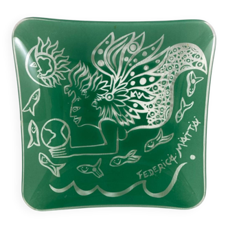 Federica Matta Signed Glass Trinket Tray in Screen-Printed Glass