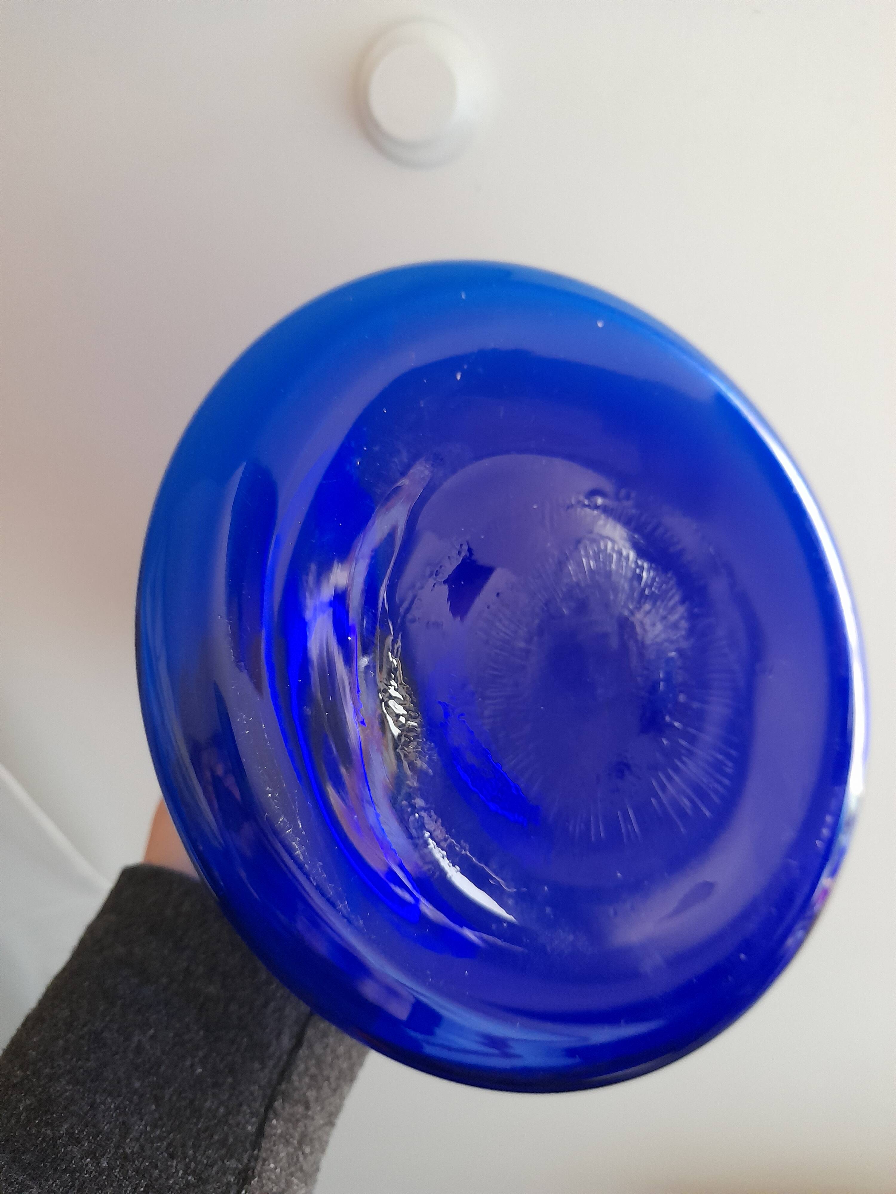 Vintage blue glass pyramid carafe from the 80s