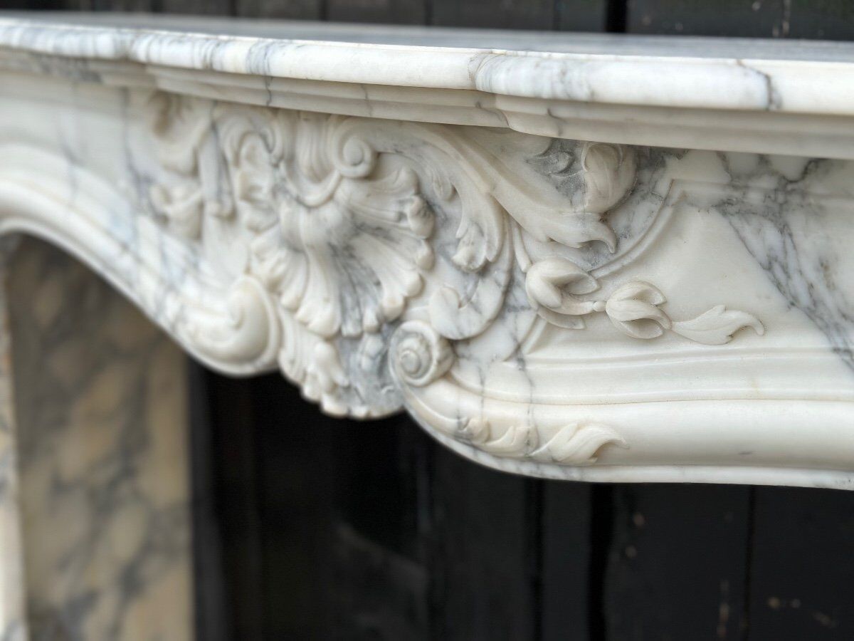 Louis XV style fireplace in arabescato marble circa 1880