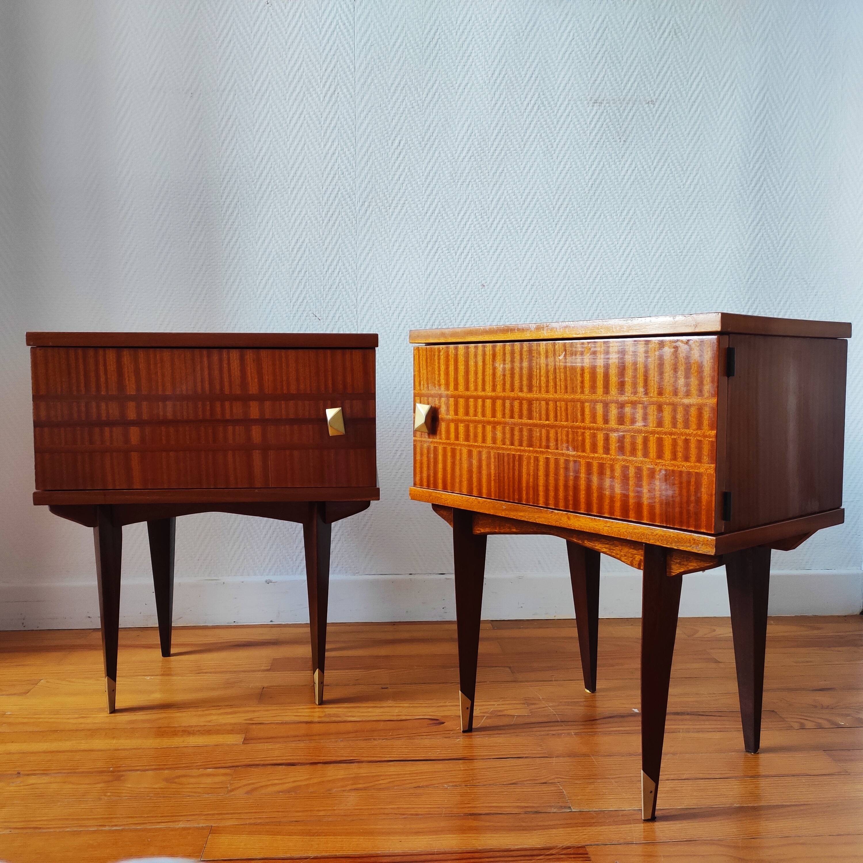 Pair of vintage Scandinavian design bedside tables from the 50s-60s.