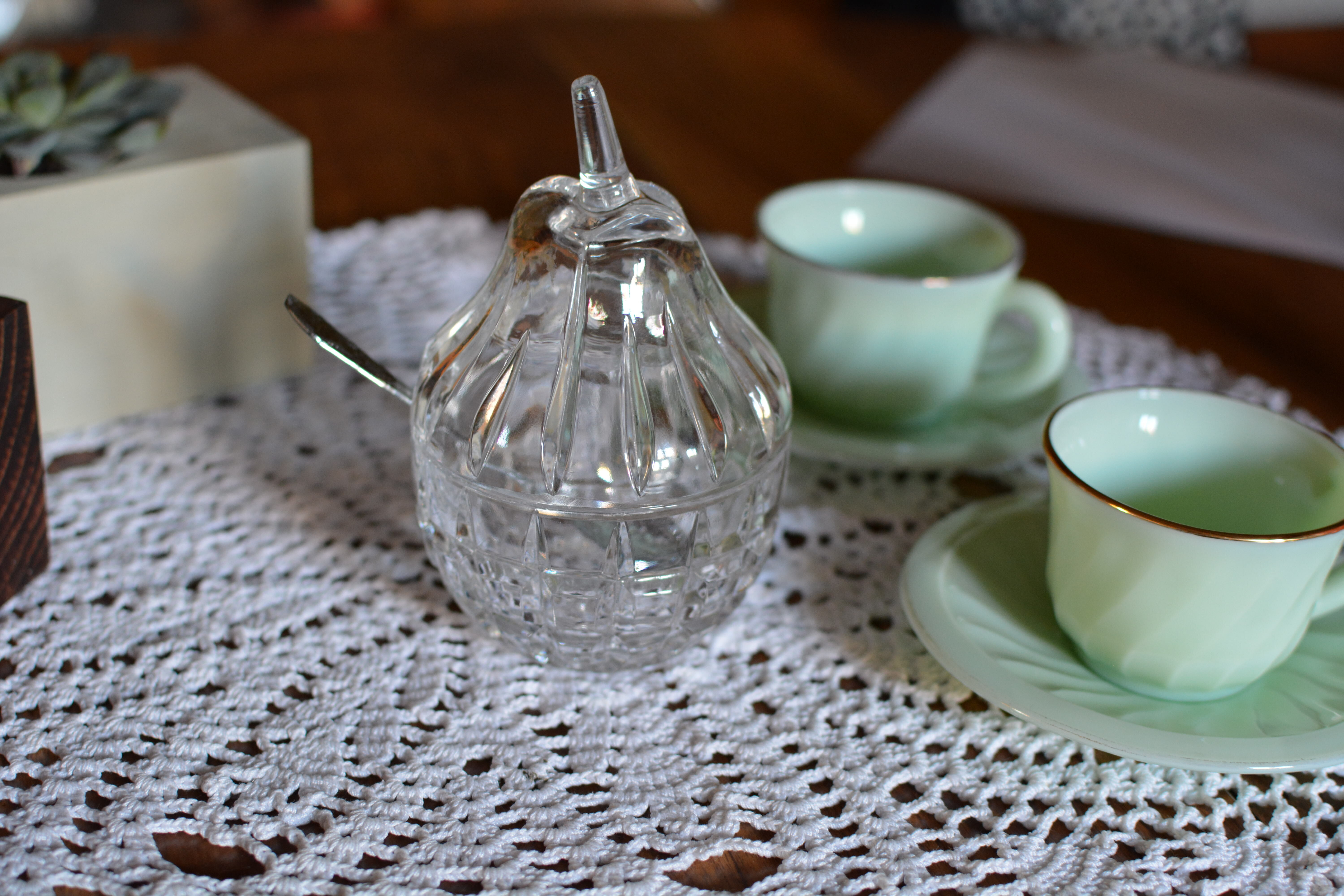 Sugar in vintage crystal shape pear