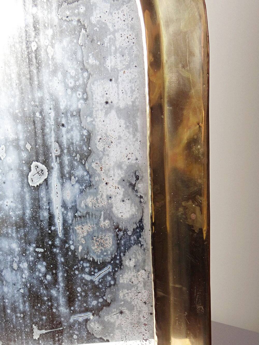 Large vintage Moroccan handcrafted wall mirror from the 1950s-70s, solid brass arch