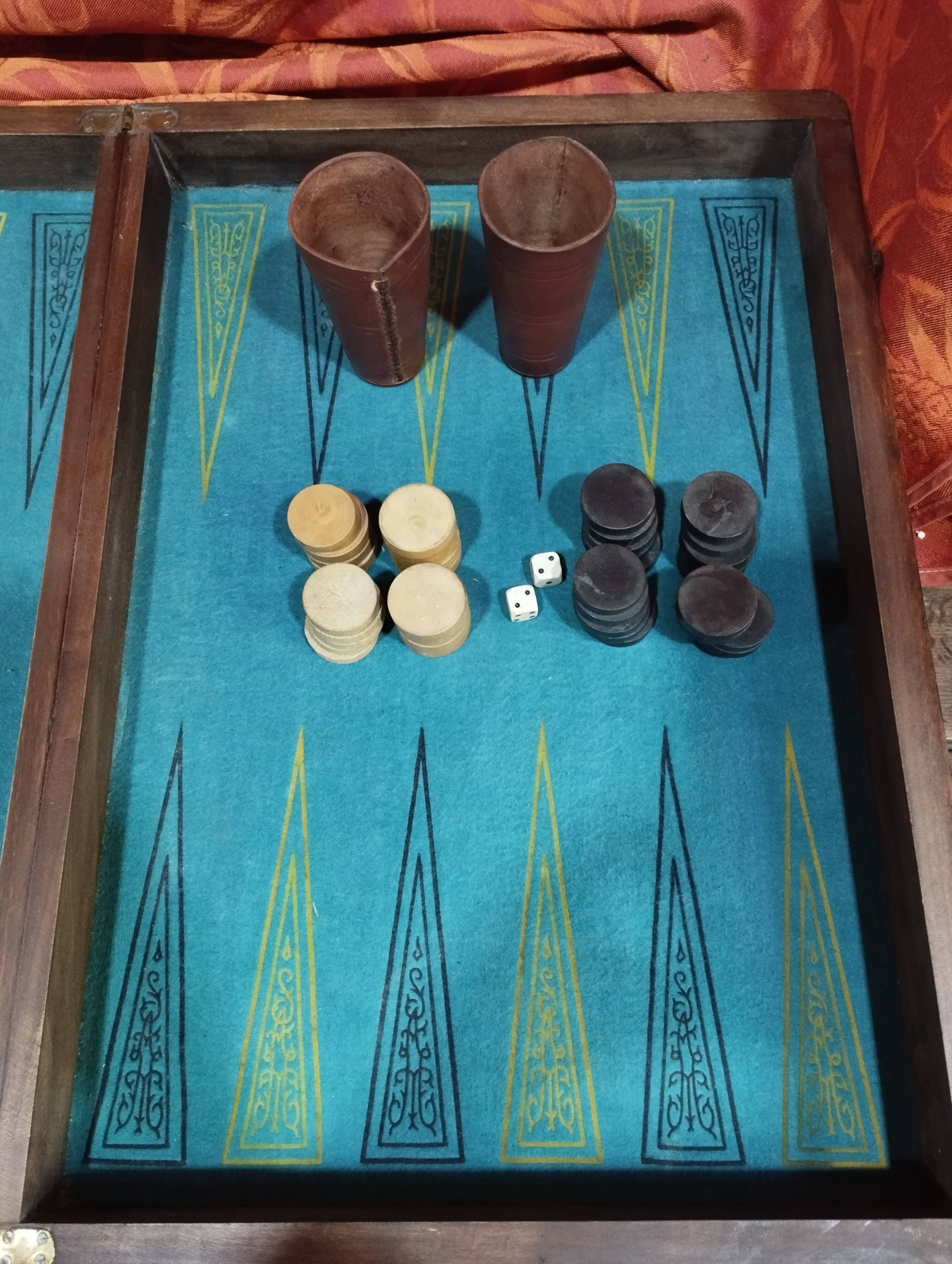 Antique wooden backgammon and checkers game box