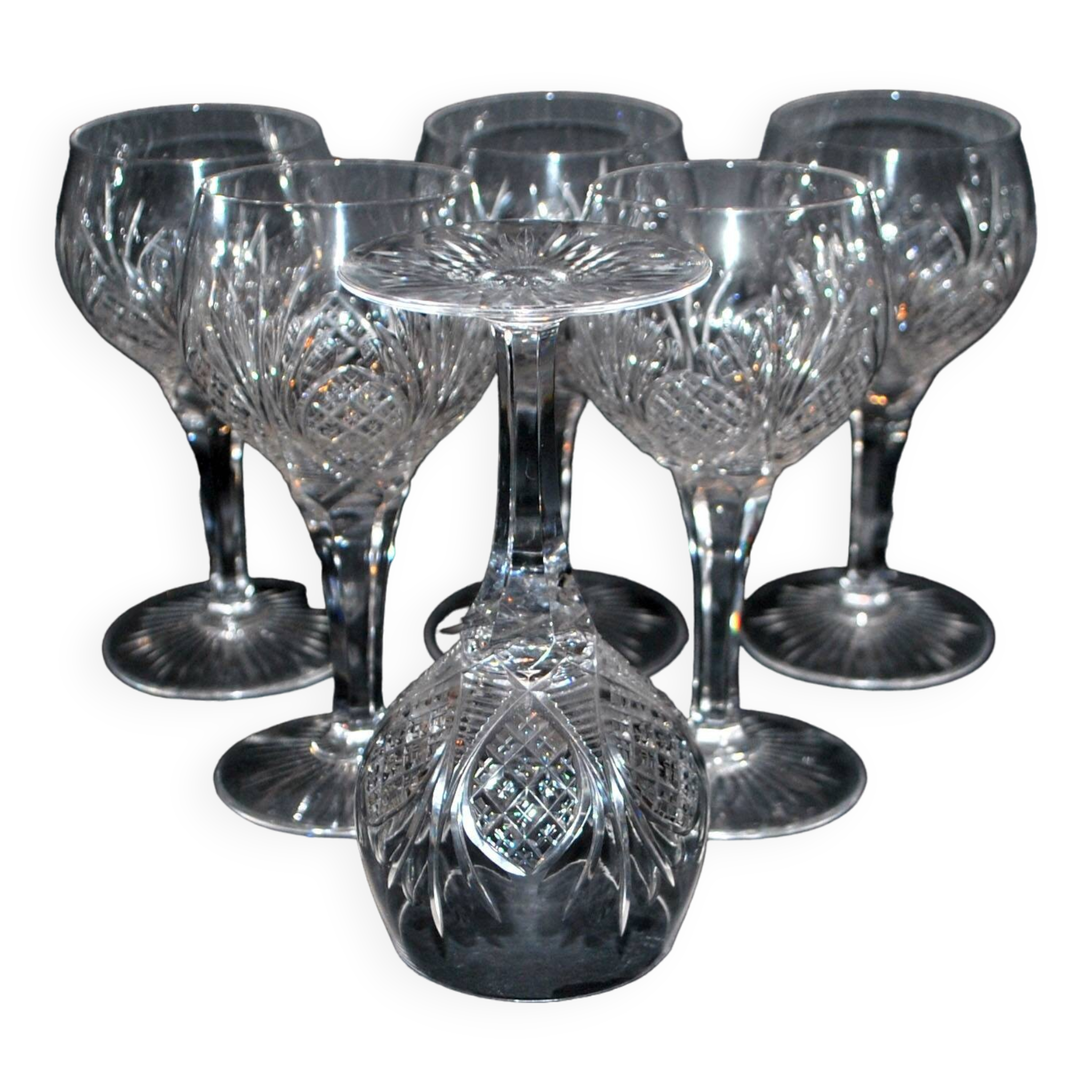 Set of 6 white wine glasses 1900 in cut crystal BACCARAT model 9157 catalog 1907 H13.5