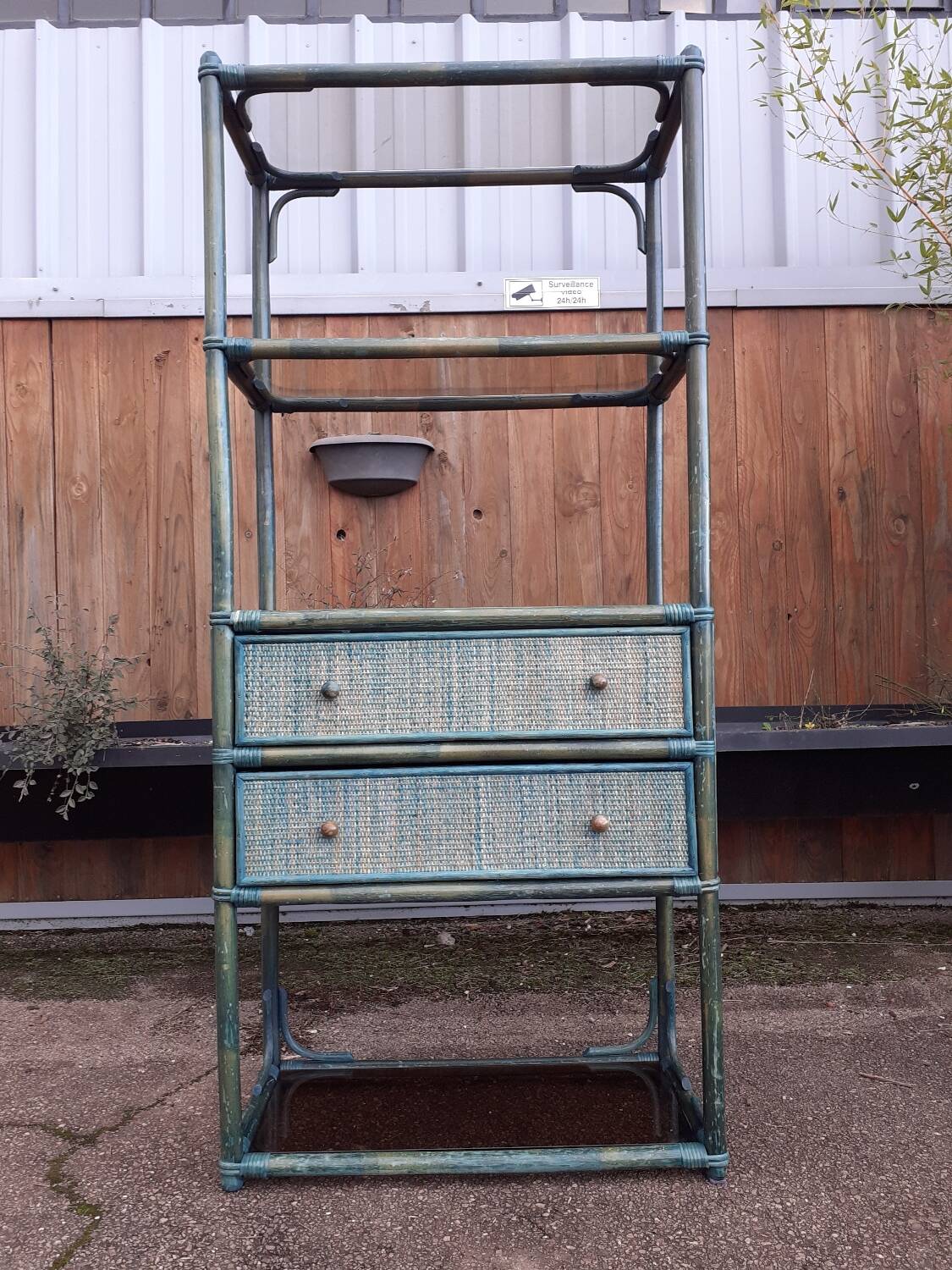 Rattan and bamboo shelf