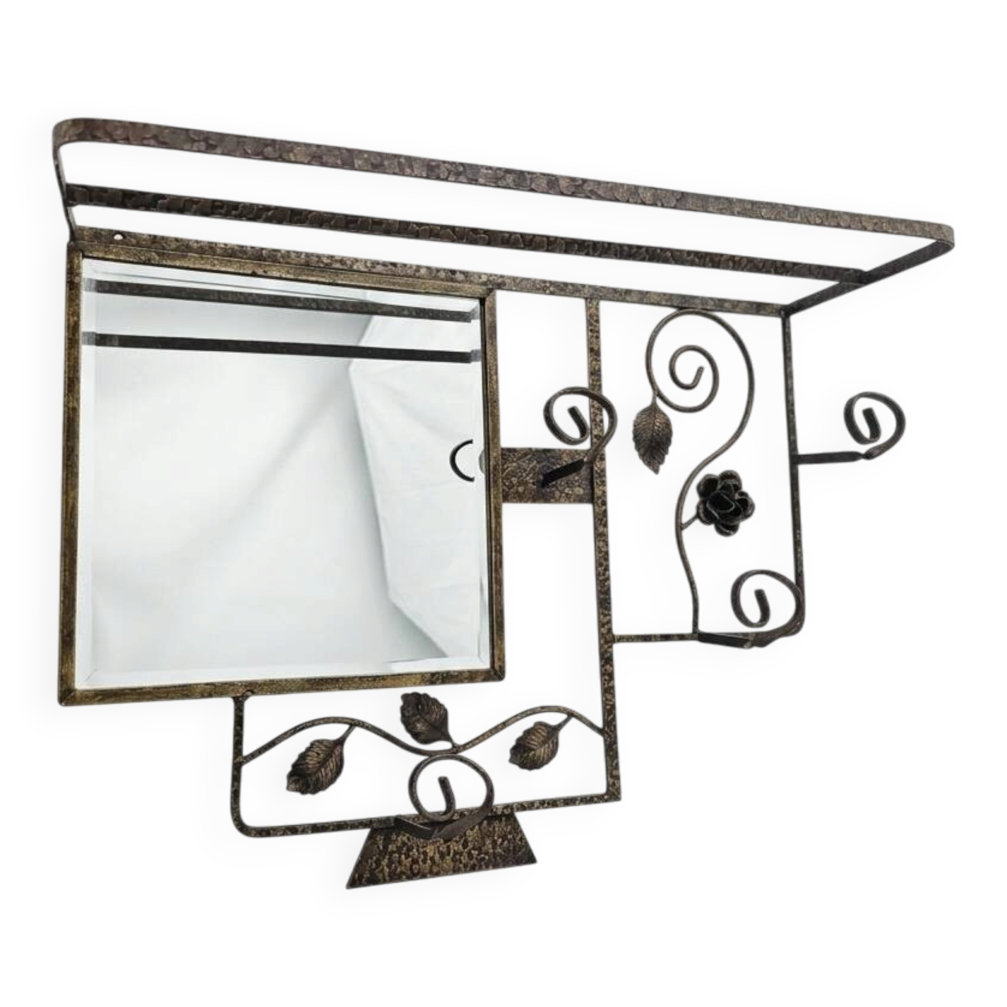 Art Deco coat rack in hammered wrought iron, 1950s.