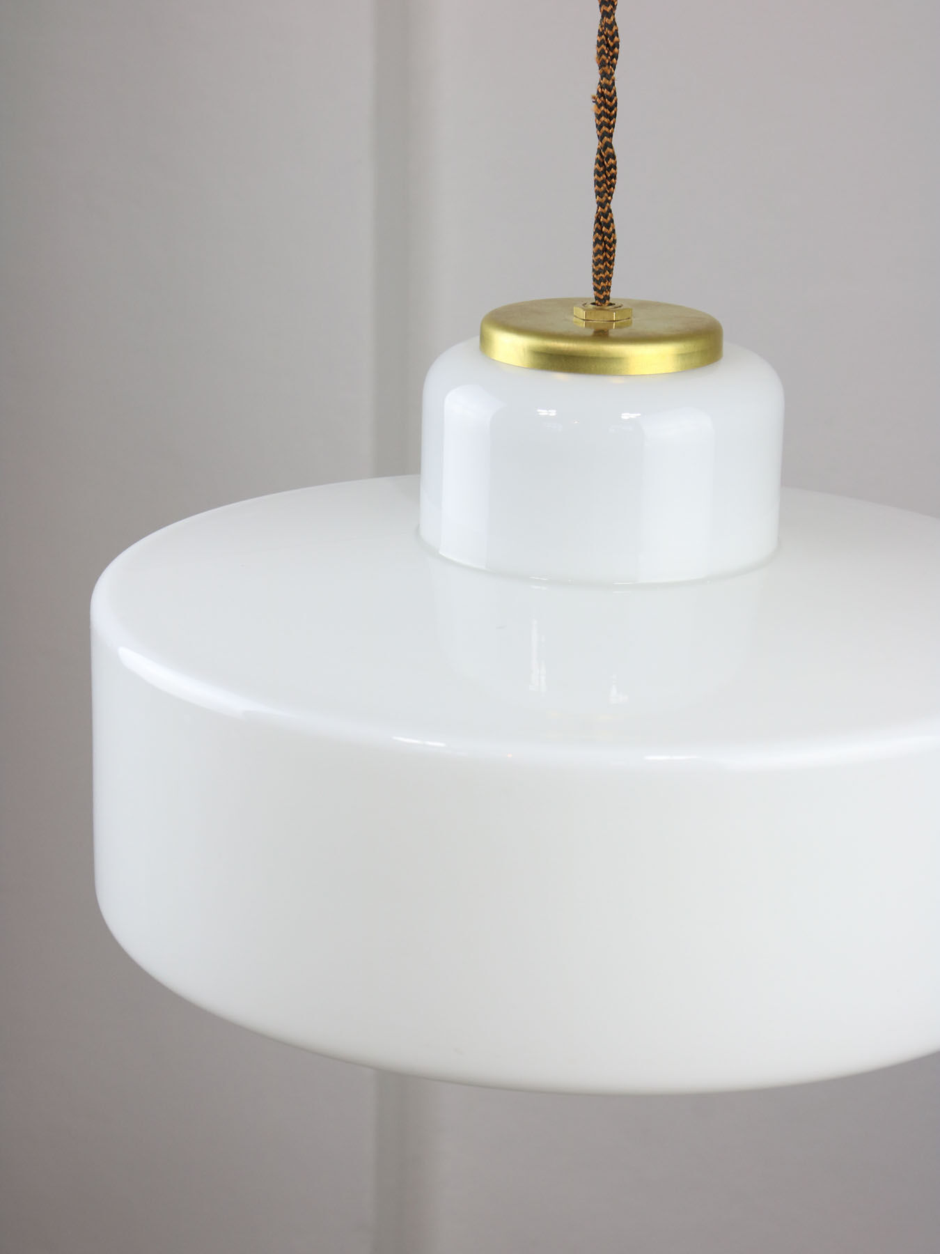 Mid-century Italian White Glass and Brass Pendant Lamp
