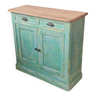 Buffet parisien patiné bleu vert