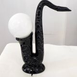 1980' Saxophone lamp in black earthenware & opaline globe