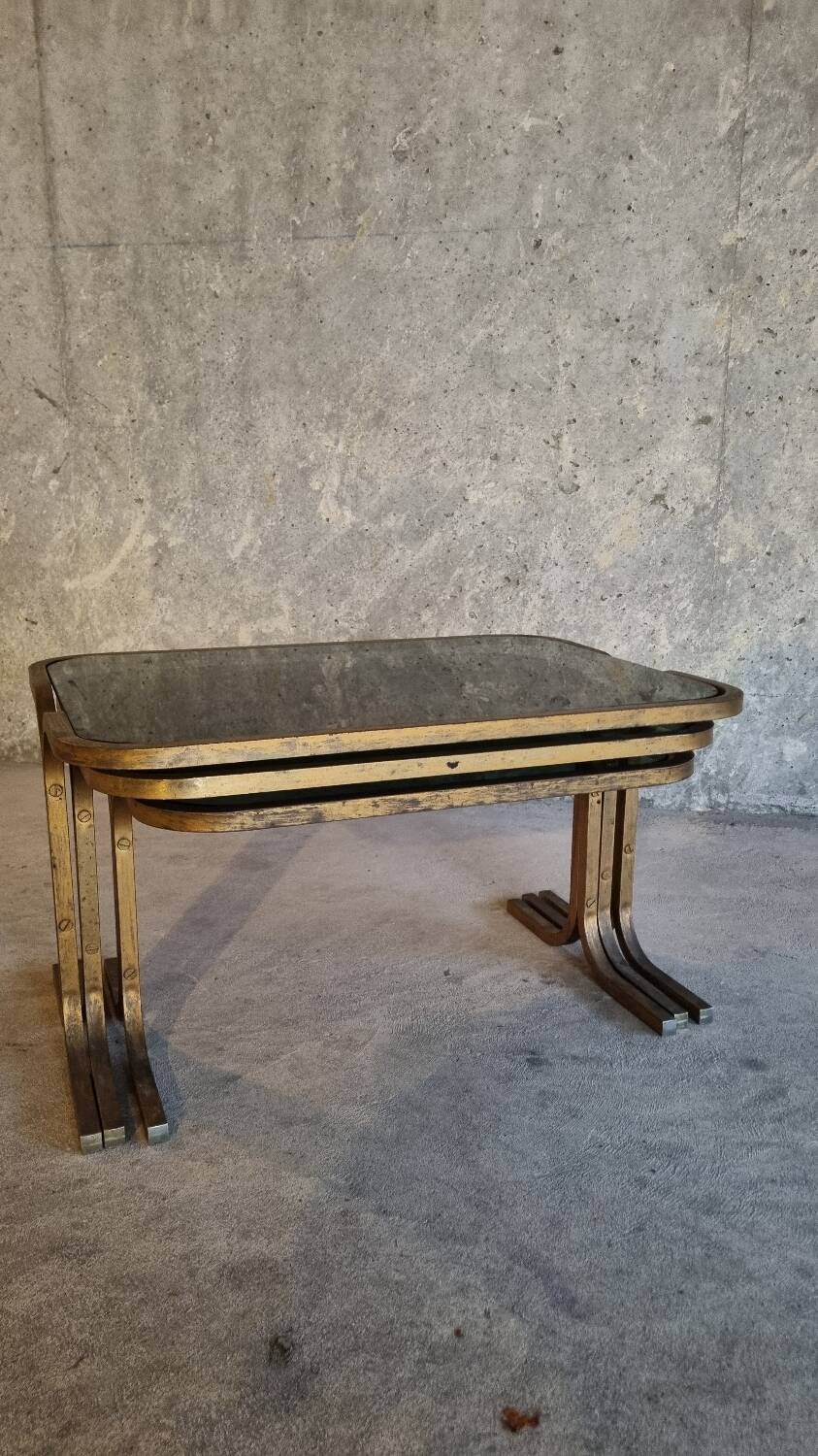 3 nesting tables in brass and glass