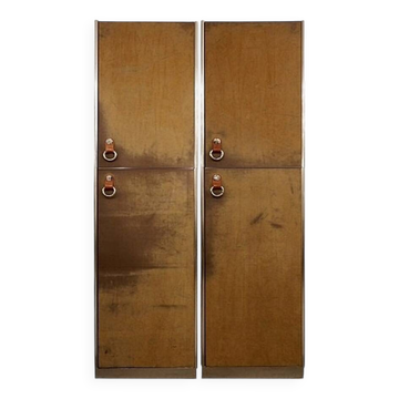 Pair of Guido Faleschini brown suede and metal wardrobes - 1960s