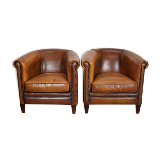 Vintage Dutch club chairs in cognac leather