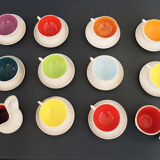 Former tea service in multicolored ceramics signed