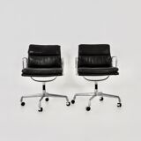 Black leather chairs with soft padding by Charles & Ray Eames for ICF, 1970s, set of 2