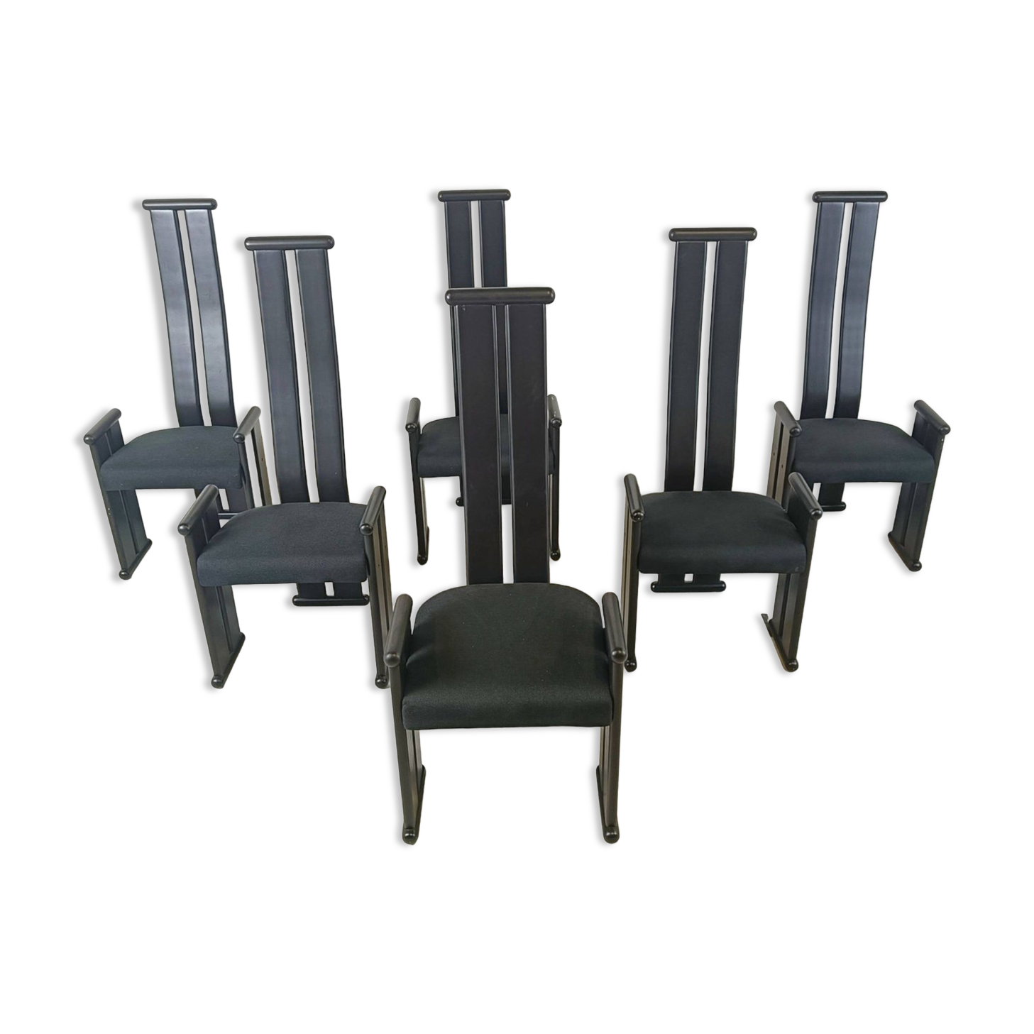 Chaises de salle à manger post-modernes à haut dossier, lot de 6, années 1970