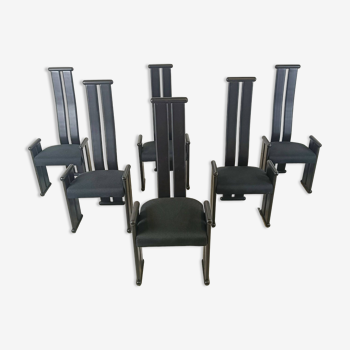 Post modern high back dining chairs, set of 6, 1970s