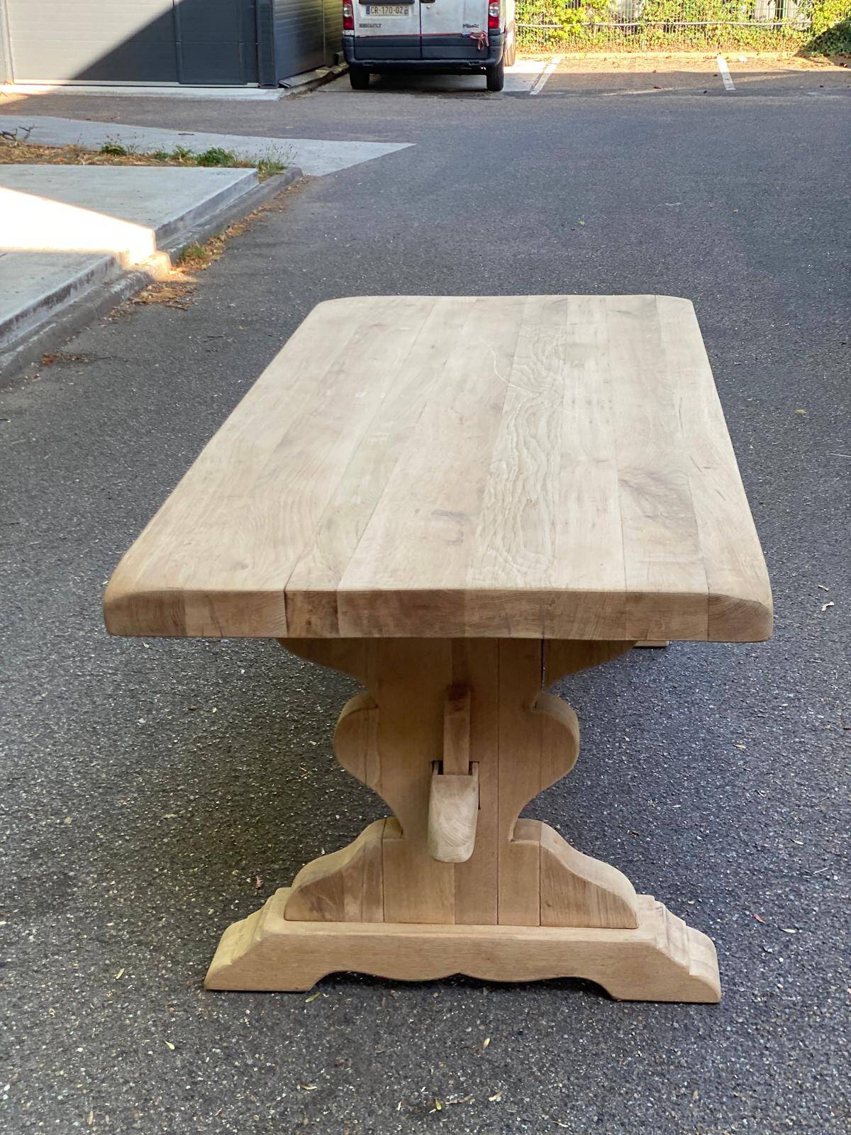 Large stripped solid oak monastery table – 200 cm