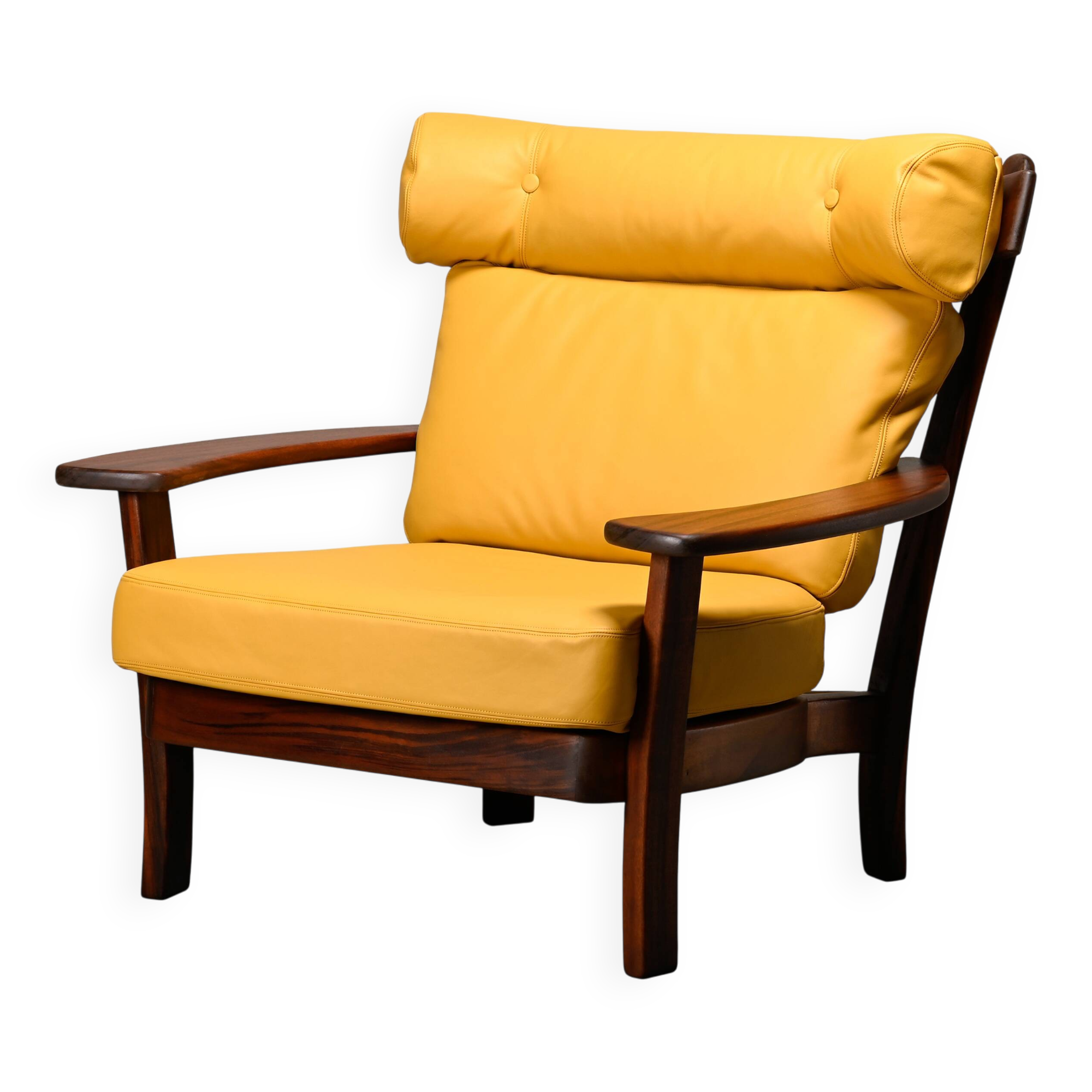Brazilian Lounge Chair in Rosewood and Ochre Leather