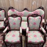 Napoleon III salon set 9 pieces solid mahogany rose fabric
