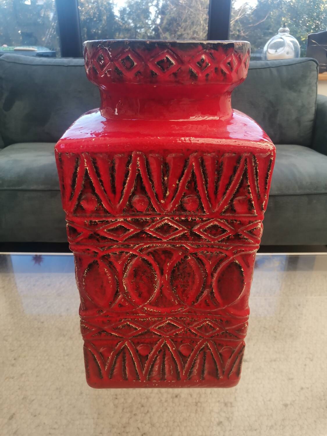 Large BAY Keramik Floor Vase 45 cm Red Vintage West Germany Bodo Mans