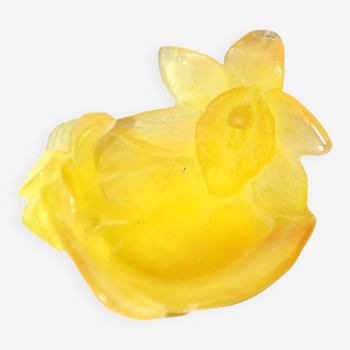DAUM, coupe vide-poche Art Nouveau en pâte de verre jaune Orchidée signé Daum France