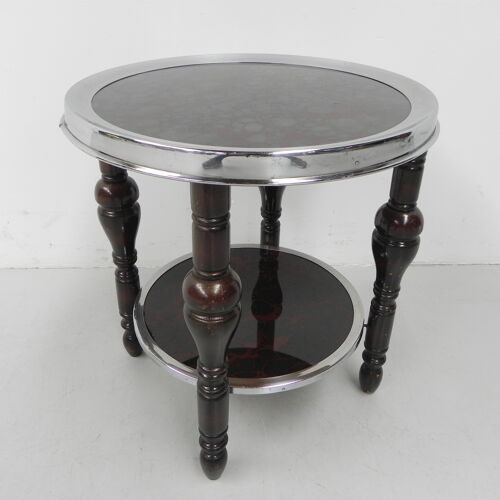 Art Deco side table with 2 glass tops in chrome rim