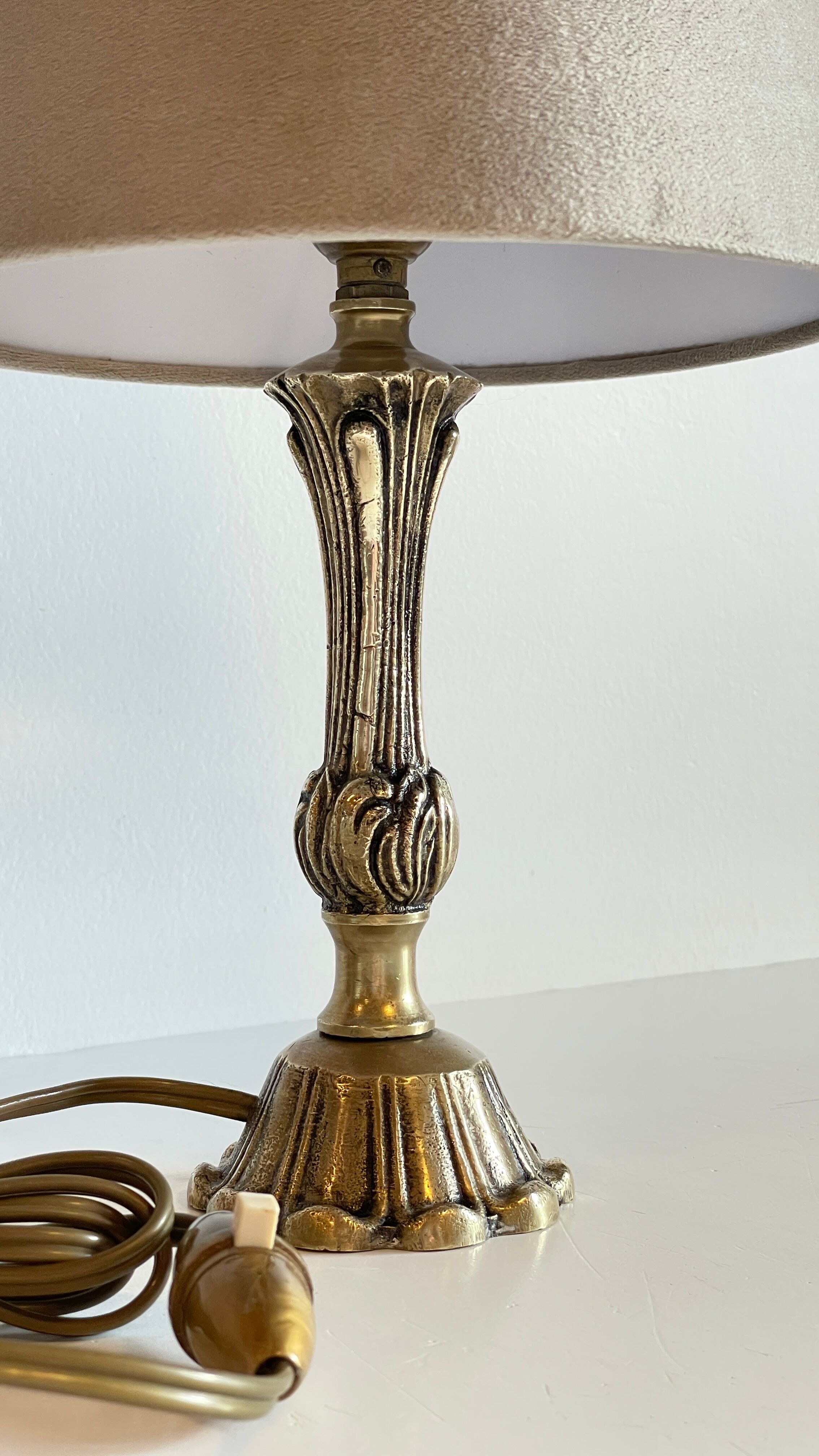 Solid brass lamp and vintage fabric