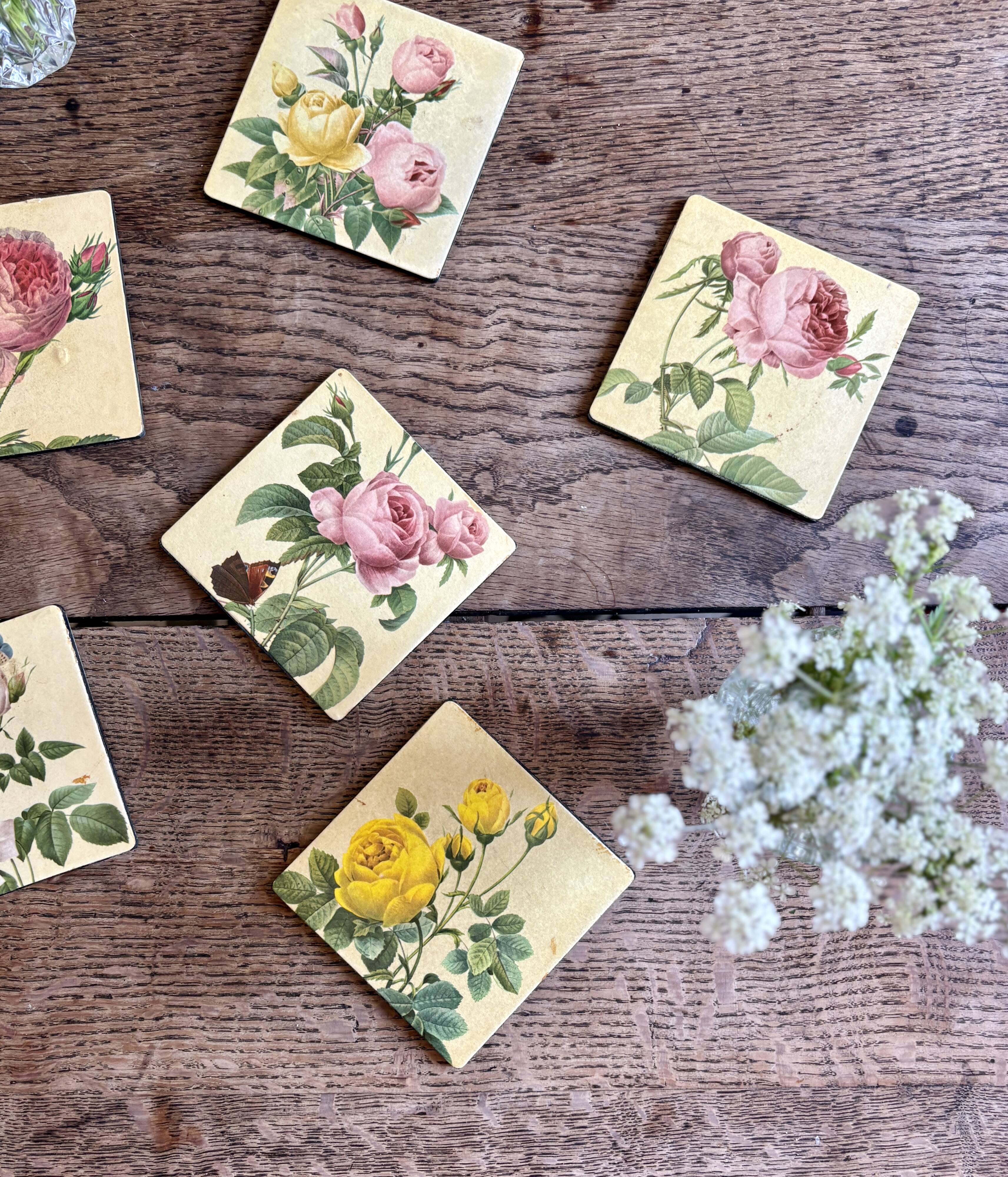 6 dessous de verre vintage décor Redouté