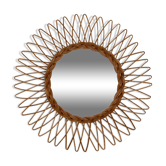 Miroir soleil vintage en rotin