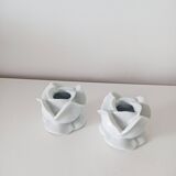 Lot de 2 bougeoirs fleurs en céramique