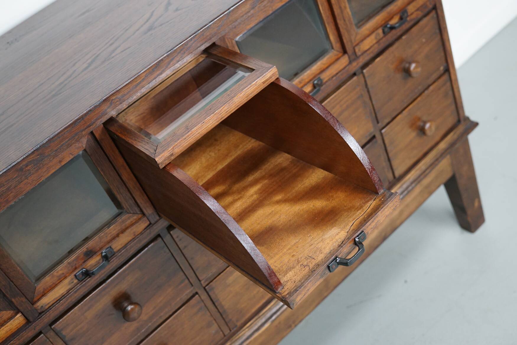 Antique German Oak Haberdashery Shop Cabinet, 1920/30s