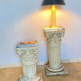 Pair of columns, corinthian style capitals in travertine, italy 1940s