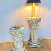 Pair of columns, corinthian style capitals in travertine, italy 1940s
