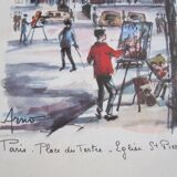 Watercolor “Paris Place du Tertre - St Pierre Church” by Arno, 1960