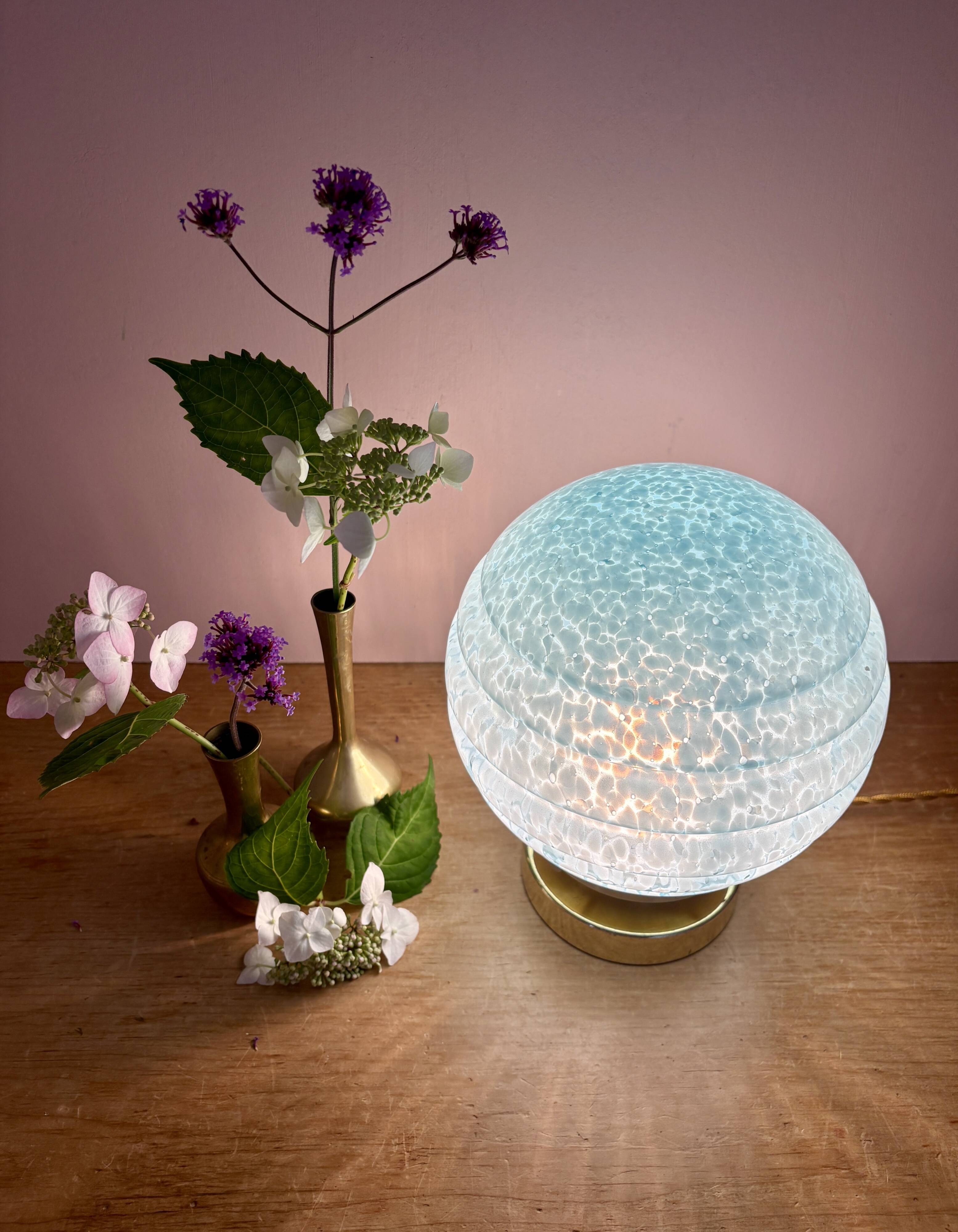 Vintage blue glass globe table lamp from Clichy
