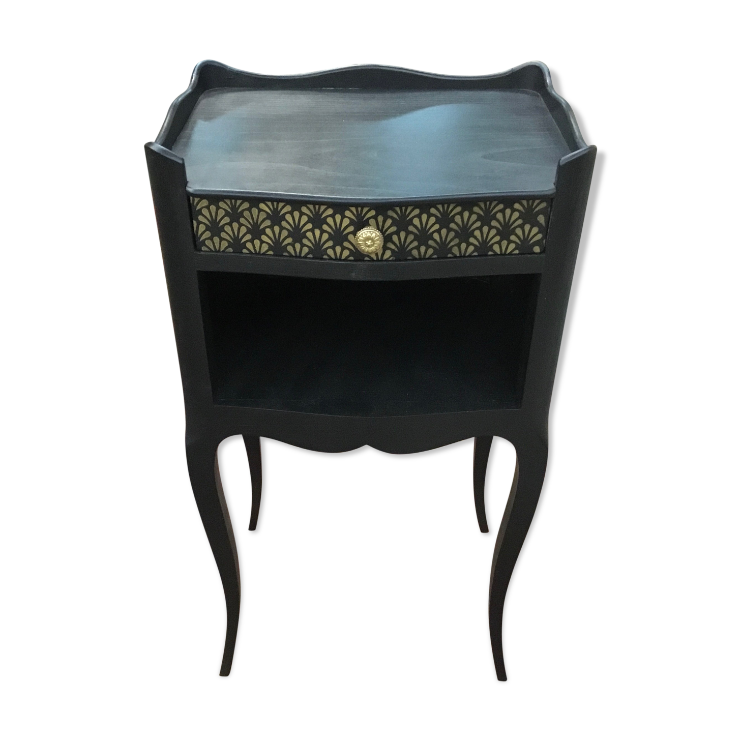 Bedside with drawer, black with patterns