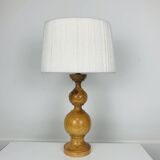 Turned wood lamp and vintage wool lampshade