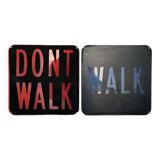 Old signs new york traffic us walk don't walk pair