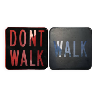 Old signs new york traffic us walk don't walk pair