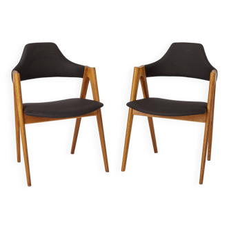 2 Compass Teak Dining Chairs, 1960s, by Kai Kristiansen for Sva Møbler, Set