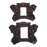 Pair of exotic wooden frames with dragons