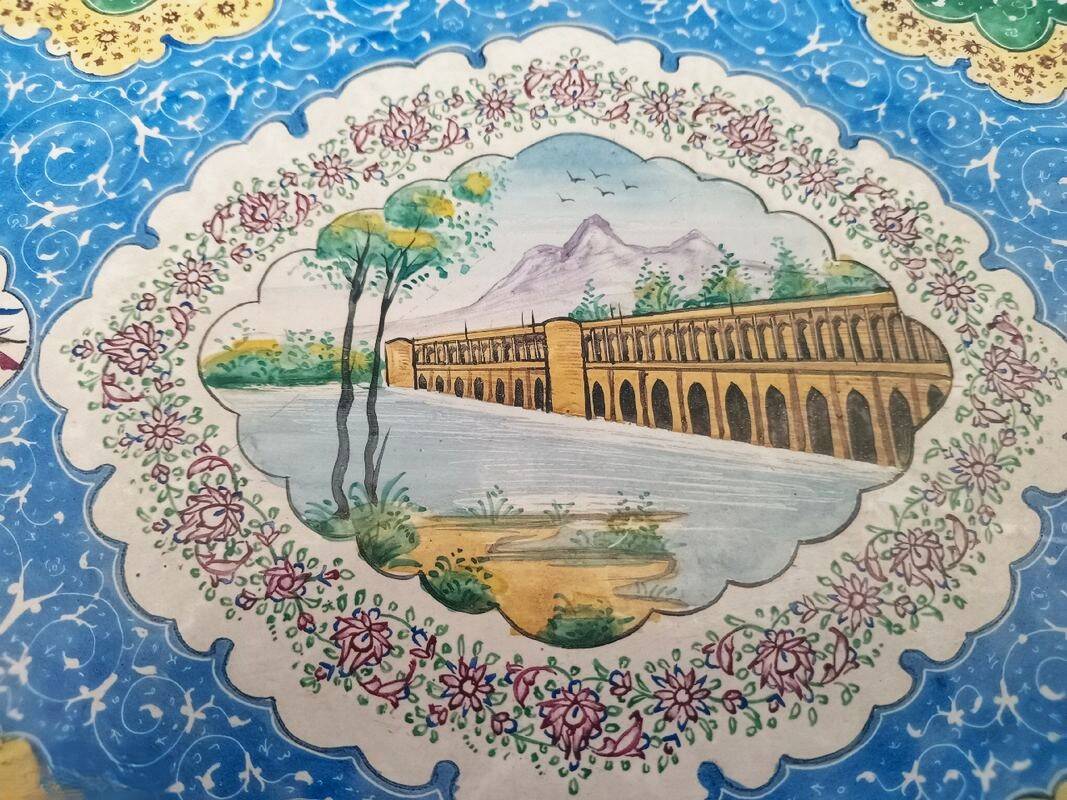 Antique tea service, Persian work, Baccarat crystal, enamels on copper