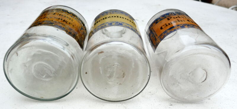 3 apothecary jars, antique blown glass pharmacy