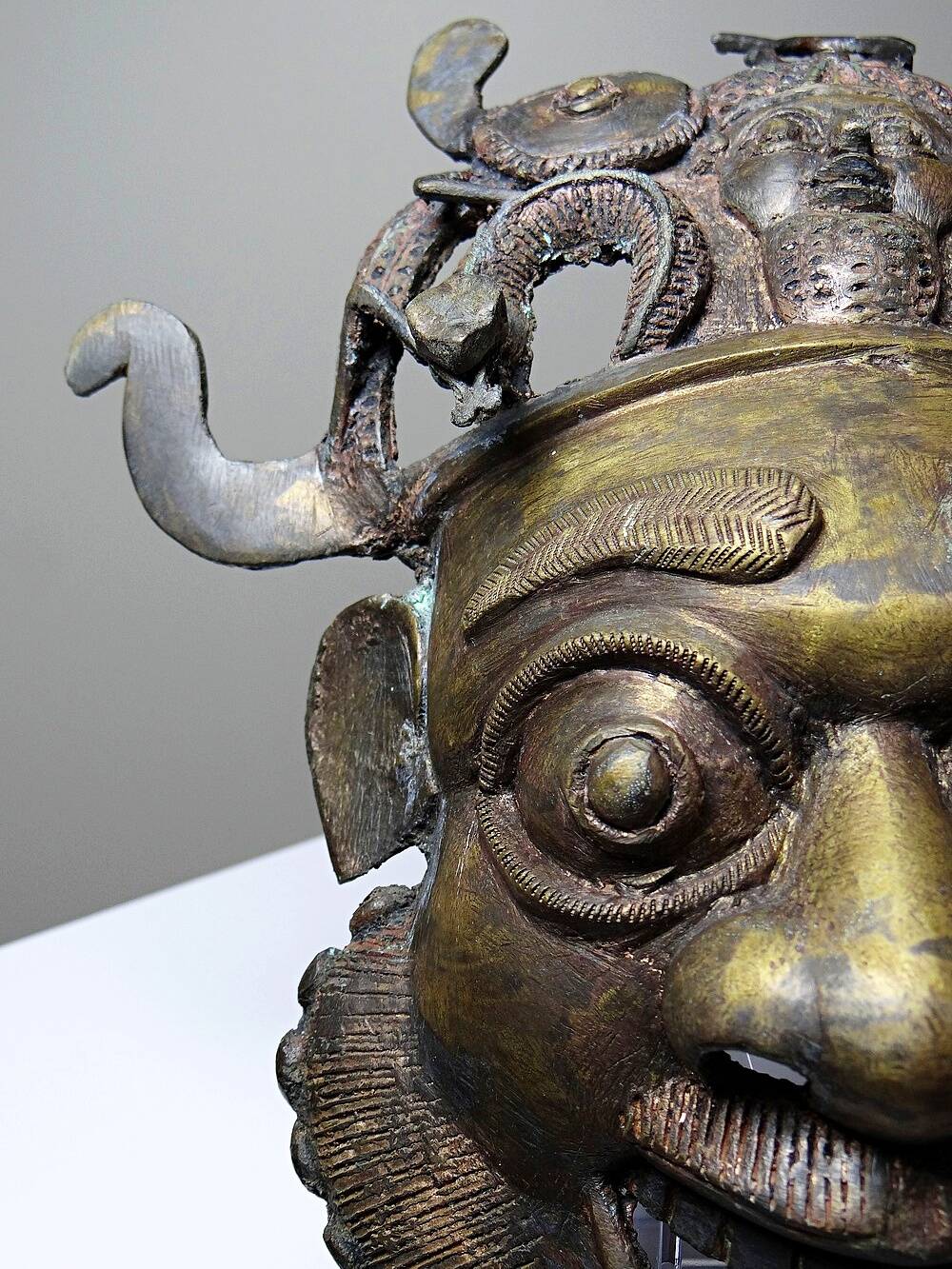 Vintage African bronze mask from Bamoun, Cameroon