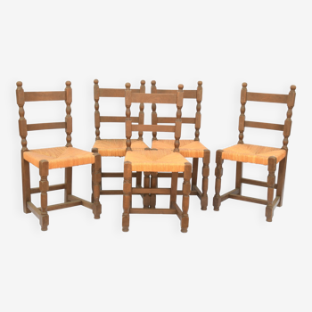 Suite de 5 chaises paillées