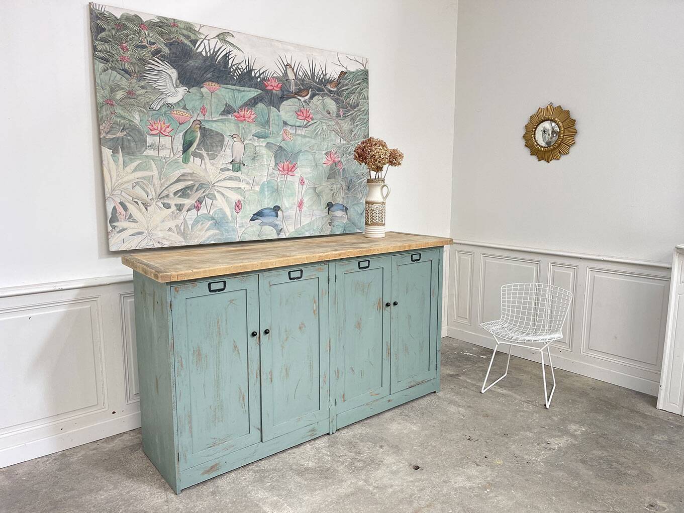 Enfilade en bois années 1950 patine bleutée